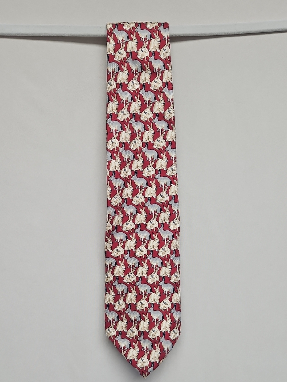 Beaufort by The Rack Mens Tie Red Silk Rabbit Novelty Made in Italy Animal Print